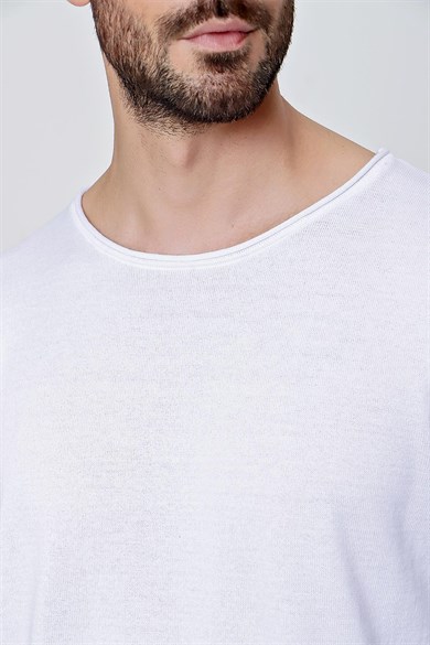 Chuba Erkek Bisiklet Yaka Geniş Kalıp Pamuklu İnce Triko T-Shirt Beyaz 22SM210