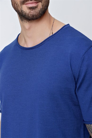 Chuba Erkek Bisiklet Yaka Geniş Kalıp Pamuklu İnce Triko T-Shirt Navy 22SM210