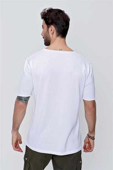 Chuba Erkek Bisiklet Yaka Geniş Kalıp Pamuklu İnce Triko T-Shirt Beyaz 22SM210