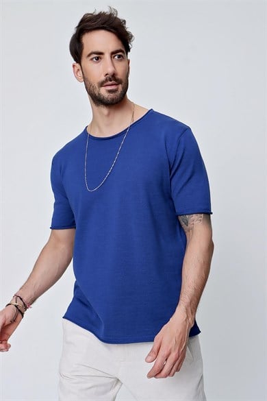 Chuba Erkek Bisiklet Yaka Geniş Kalıp Pamuklu İnce Triko T-Shirt Navy 22SM210
