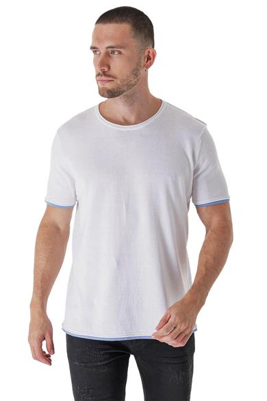 Chuba Erkek Bisiklet Yaka Kombin Detaylı Pamuklu İnce Triko T-Shirt Beyaz 23S2005