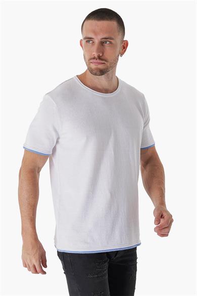 Chuba Erkek Bisiklet Yaka Kombin Detaylı Pamuklu İnce Triko T-Shirt Beyaz 23S2005