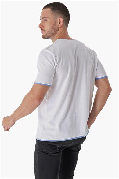 Chuba Erkek Bisiklet Yaka Kombin Detaylı Pamuklu İnce Triko T-Shirt Beyaz 23S2005