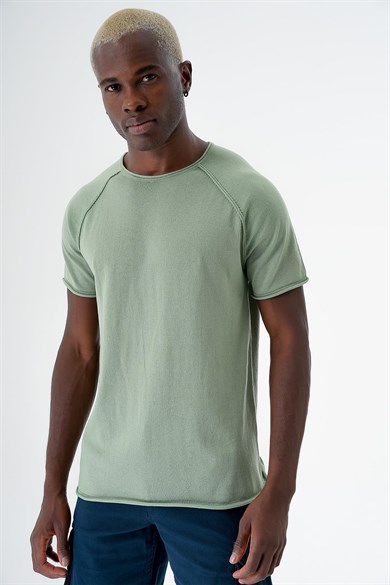 Chuba Erkek Bisiklet Yaka Spor Kesim Kısa Kollu İnce Triko T-Shirt Yeşil 24S268