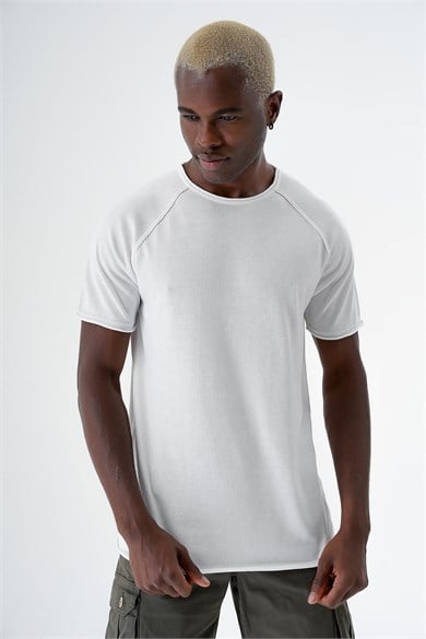 Chuba Erkek Bisiklet Yaka Spor Kesim Kısa Kollu İnce Triko T-Shirt Beyaz 24S268