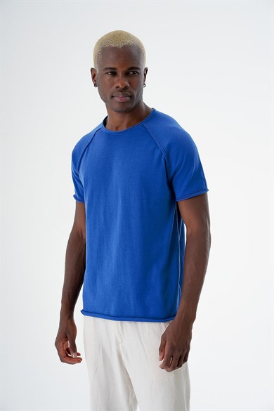 Chuba Erkek Bisiklet Yaka Spor Kesim Kısa Kollu İnce Triko T-Shirt Navy 24S268