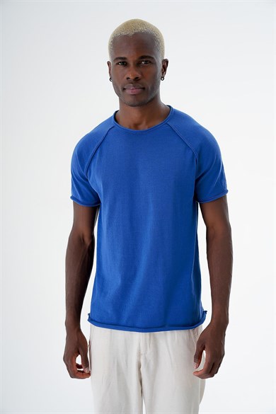 Chuba Erkek Bisiklet Yaka Spor Kesim Kısa Kollu İnce Triko T-Shirt Navy 24S268