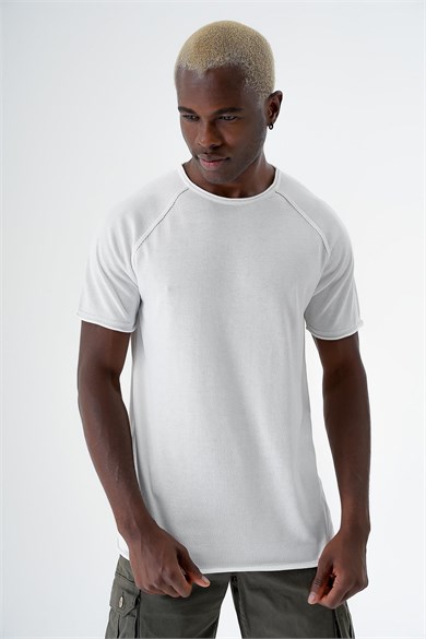Chuba Erkek Bisiklet Yaka Spor Kesim Kısa Kollu İnce Triko T-Shirt Beyaz 24S268