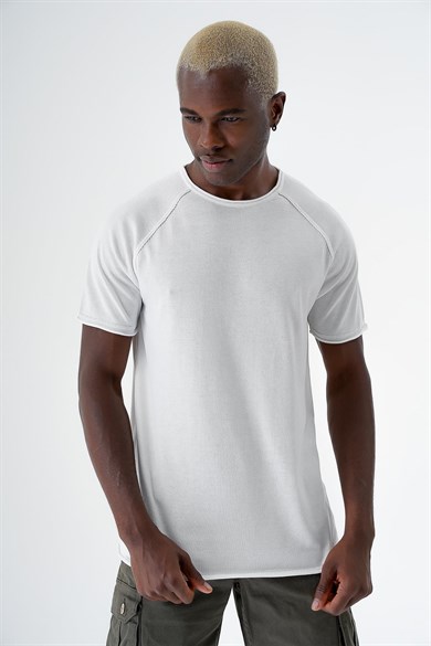 Chuba Erkek Bisiklet Yaka Spor Kesim Kısa Kollu İnce Triko T-Shirt Beyaz 24S268