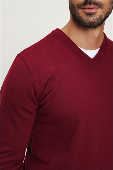 Chuba Erkek Bordo V Yaka Triko Kazak 20W151