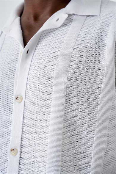 Chuba Erkek Desenli Kısa Kollu Regular Fit Triko Gömlek Beyaz 24S267