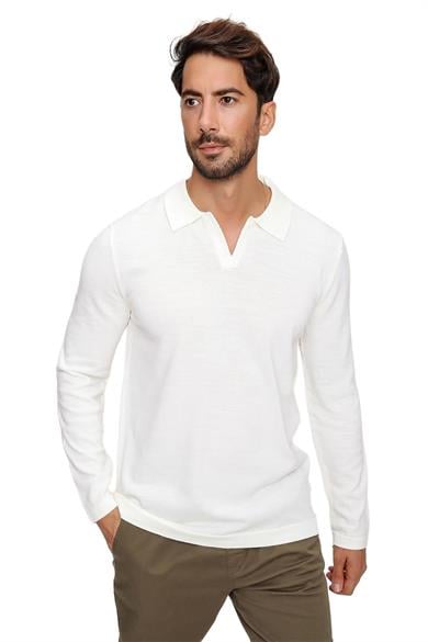 Chuba Erkek Ekru Reddington Polo Yaka Uzun Kollu İnce Triko Kazak 22W403