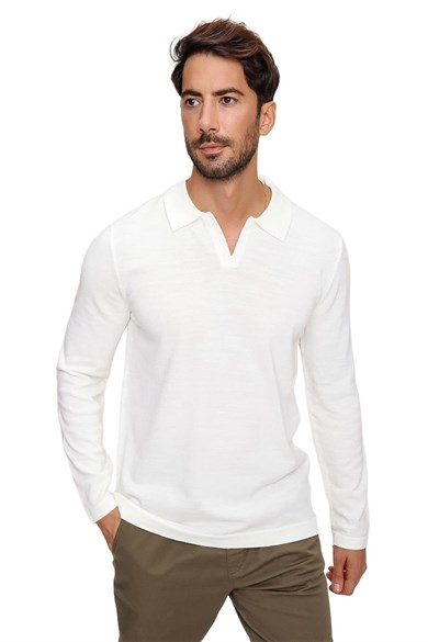 Chuba Erkek Ekru Reddington Polo Yaka Uzun Kollu İnce Triko Kazak 22W403