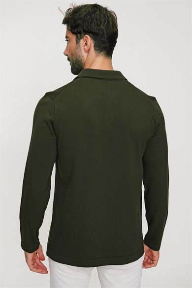 Chuba Erkek Haki Reddington Polo Yaka Uzun Kollu İnce Triko Kazak 22W403
