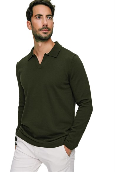 Chuba Erkek Haki Reddington Polo Yaka Uzun Kollu İnce Triko Kazak 22W403