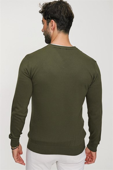 Chuba Erkek Haki V Yaka Triko Kazak 20W151