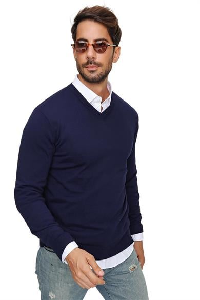Chuba Erkek Lacivert V Yaka Triko Kazak 20W151