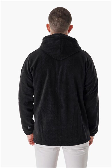 CHUBA Erkek Outdoor Oversize Kapüşonlu Fermuar Kapamalı Polar Hoddie Siyah 23W106