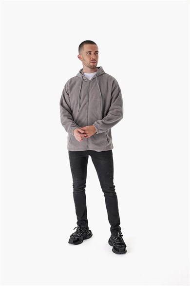 CHUBA Erkek Outdoor Oversize Kapüşonlu Fermuar Kapamalı Polar Hoddie Gri 23W106