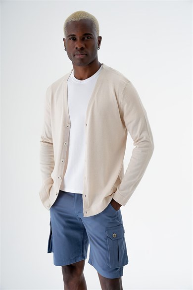 Chuba Erkek Pamuklu Düğmeli Standart Fit Casual Triko Hırka Bej 24S277