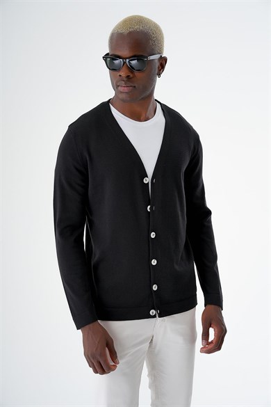 Chuba Erkek Pamuklu Düğmeli Standart Fit Casual Triko Hırka Siyah 24S277