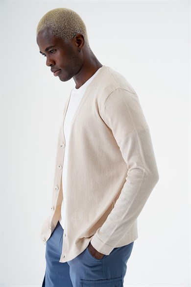 Chuba Erkek Pamuklu Düğmeli Standart Fit Casual Triko Hırka Bej 24S277