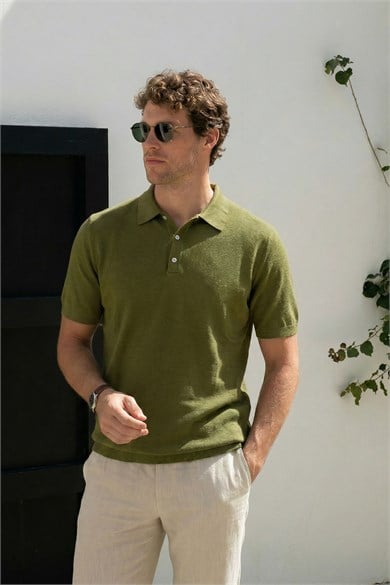 Chuba Erkek Polo Yaka Düğmeli Kısa Kollu Triko T-Shirt Haki 26S2016