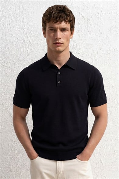 Chuba Erkek Polo Yaka Düğmeli Kısa Kollu Triko T-Shirt Siyah 26S2016