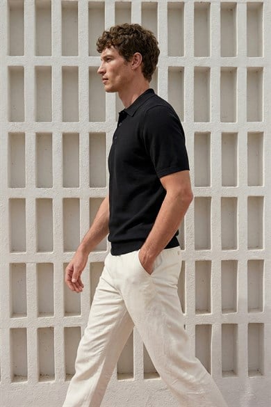Chuba Erkek Polo Yaka Düğmeli Kısa Kollu Triko T-Shirt Siyah 26S2016