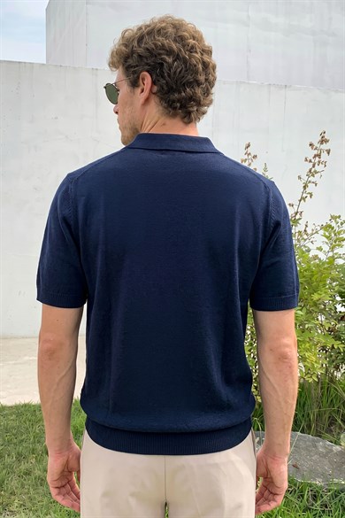 Chuba Erkek Polo Yaka Düğmeli Kısa Kollu Triko T-Shirt Lacivert 26S2016