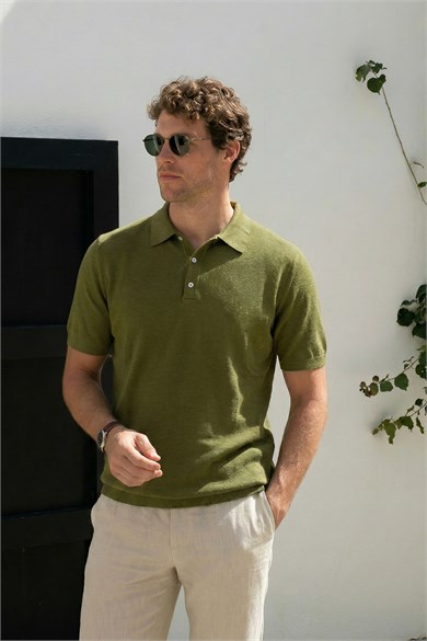 Chuba Erkek Polo Yaka Düğmeli Kısa Kollu Triko T-Shirt Haki 26S2016