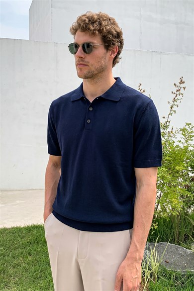 Chuba Erkek Polo Yaka Düğmeli Kısa Kollu Triko T-Shirt Lacivert 26S2016