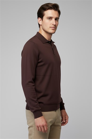 Chuba Erkek Polo Yaka Düğmeli Triko Kazak Kahverengi 26W2012