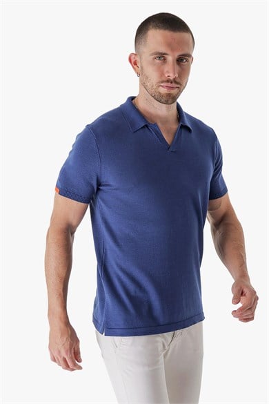 Chuba Erkek Polo Yaka Kontrast Çizgi Detaylı Pamuklu İnce Triko T-Shirt Navy 22SM209
