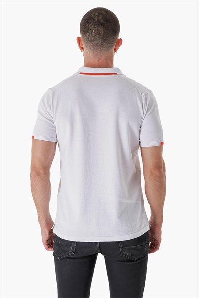 Chuba Erkek Polo Yaka Kontrast Çizgi Detaylı Pamuklu İnce Triko T-Shirt Beyaz  22SM209