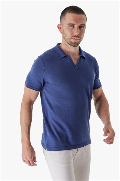 Chuba Erkek Polo Yaka Kontrast Çizgi Detaylı Pamuklu İnce Triko T-Shirt Navy 22SM209