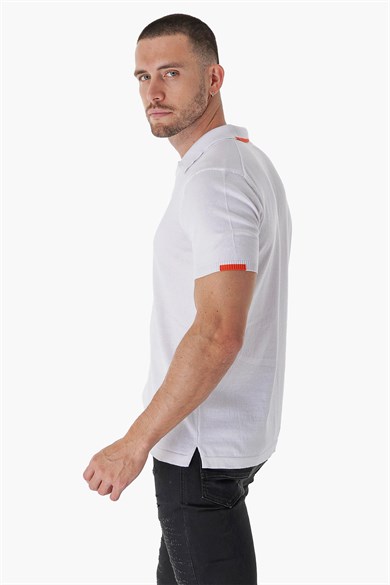Chuba Erkek Polo Yaka Kontrast Çizgi Detaylı Pamuklu İnce Triko T-Shirt Beyaz  22SM209