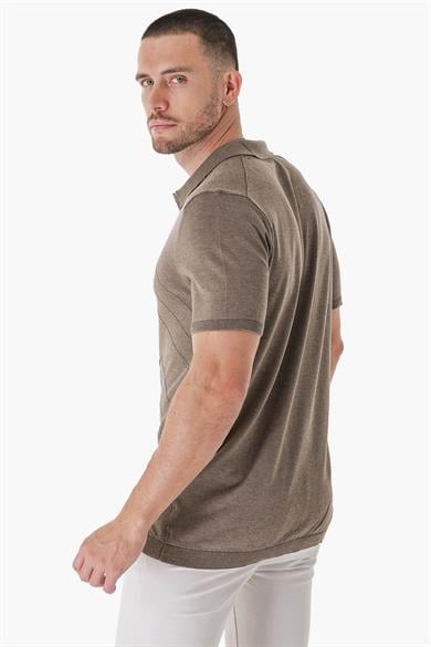 Chuba Erkek Polo Yaka Örgü Detaylı Pamuklu İnce Spor Triko T-Shirt Vizon 23S2010