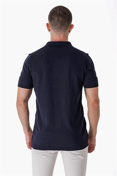 Chuba Erkek Polo Yaka Örgü Detaylı Pamuklu İnce Spor Triko T-Shirt Lacivert 23S2010