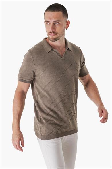 Chuba Erkek Polo Yaka Örgü Detaylı Pamuklu İnce Spor Triko T-Shirt Vizon 23S2010