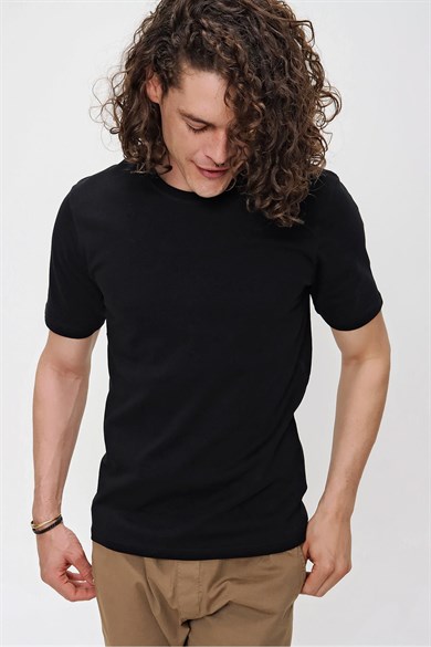 Chuba Erkek Premium Bisiklet Yaka Dokulu Regular Fit Basic T-Shirt 21S103
