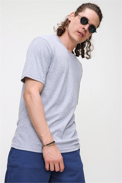Chuba Erkek Premium Bisiklet Yaka Dokulu Regular Fit Basic T-Shirt 21S103