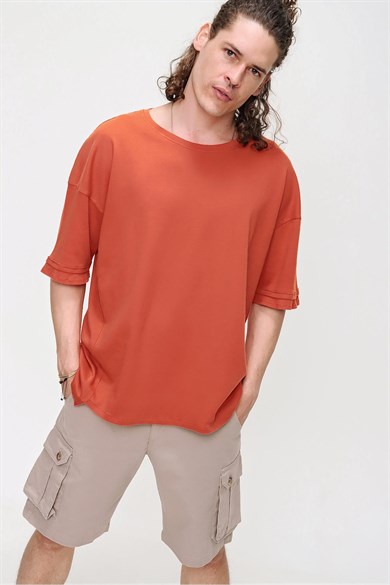 Chuba Erkek Premium Bisiklet Yaka Dokulu Oversize Spor Kesim t-Shirt 21S105