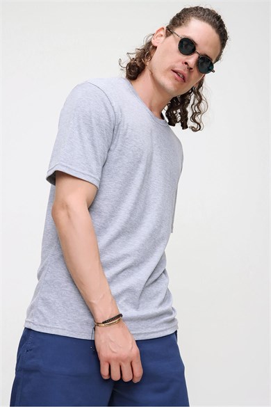 Chuba Erkek Premium Bisiklet Yaka Dokulu Regular Fit Basic T-Shirt 21S103