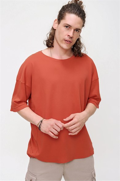 Chuba Erkek Premium Bisiklet Yaka Dokulu Oversize Spor Kesim t-Shirt 21S105
