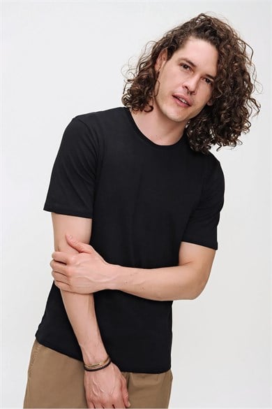 Chuba Erkek Premium Bisiklet Yaka Dokulu Regular Fit Basic T-Shirt 21S103