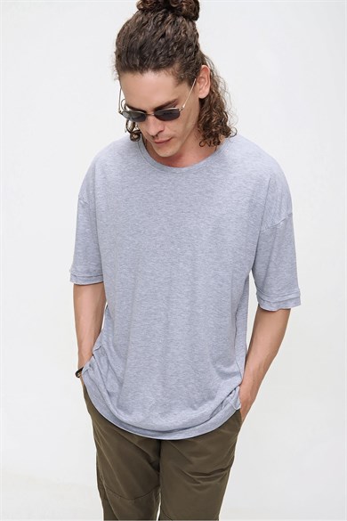 Chuba Erkek Premium Bisiklet Yaka Dokulu Oversize Spor Kesim t-Shirt 21S105