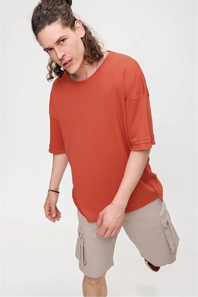 Chuba Erkek Premium Bisiklet Yaka Dokulu Oversize Spor Kesim t-Shirt 21S105