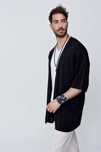 Chuba Erkek Rahat Kalıp Triko Kimono Siyah  22SM211