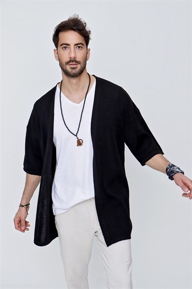 Chuba Erkek Rahat Kalıp Triko Kimono Siyah  22SM211